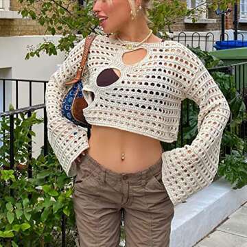 Women's Crochet Knit Crop Top Pullover Summer Sweater