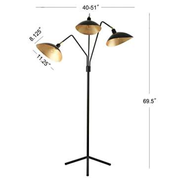 SAFAVIEH Lighting Collection Iris Mid-Century Modern Contemporary Retro Black/ Gold 70-inch Living Room Bedroom Home Office Standing Floor Lamp (LED Bulb Included)