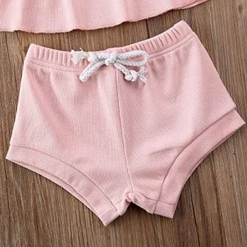 2PCS Baby Girls Summer Ruffle Dress and Cotton Shorts Set