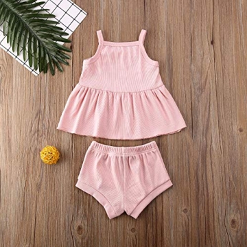 2PCS Baby Girls Summer Ruffle Dress and Cotton Shorts Set