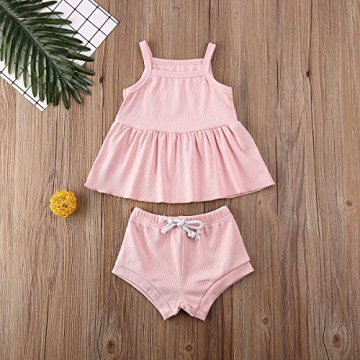 2PCS Baby Girls Summer Ruffle Dress and Cotton Shorts Set