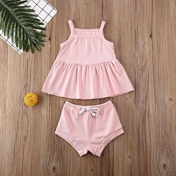 2PCS Baby Girls Summer Ruffle Dress and Cotton Shorts Set