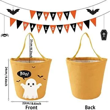 Secarond Halloween Trick or Treat Bags Halloween Candy Buckets Tote Bags Orange Black Ghost Hallowee...