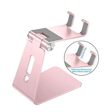 OMOTON Adjustable Cell Phone Stand, C2 Aluminum Desktop Phone Holder Dock Compatible with iPhone 15 14 13 Xs XR 8 Plus 7 6, Samsung Galaxy, Google Pixel, Android Phones, Rose Gold