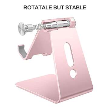 OMOTON Adjustable Cell Phone Stand, C2 Aluminum Desktop Phone Holder Dock Compatible with iPhone 15 14 13 Xs XR 8 Plus 7 6, Samsung Galaxy, Google Pixel, Android Phones, Rose Gold