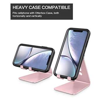 OMOTON Adjustable Cell Phone Stand, C2 Aluminum Desktop Phone Holder Dock Compatible with iPhone 15 14 13 Xs XR 8 Plus 7 6, Samsung Galaxy, Google Pixel, Android Phones, Rose Gold