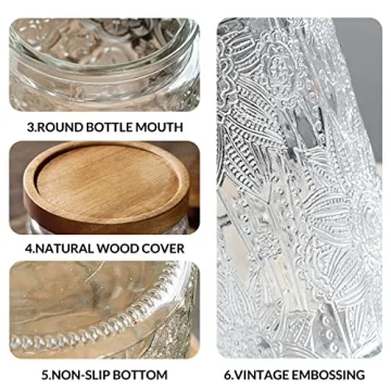 Elegant LODIKE Glass Storage Jars with Wood Lids