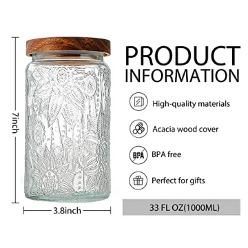 Elegant LODIKE Glass Storage Jars with Wood Lids