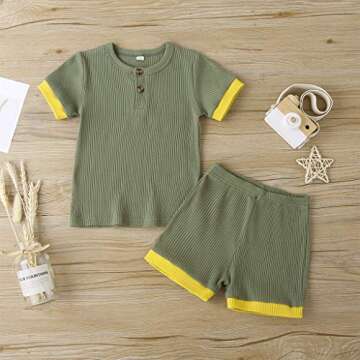 Unisex Toddler Baby Boy Girl Summer Clothes Short Sleeve T-Shirt Tops+Short Pants Ribbed Two Piece S...