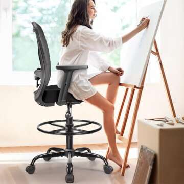 Primy Drafting Chair Ergonomic Tall Office Chair, High Back Breathable Mesh Desk Chair with Adjustab...