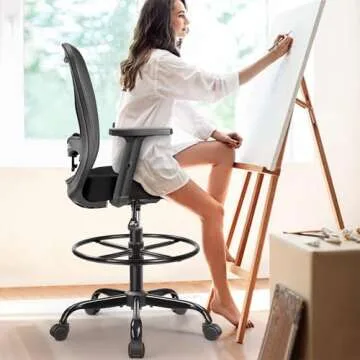 Primy Drafting Chair Ergonomic Tall Office Chair, High Back Breathable Mesh Desk Chair with Adjustab...