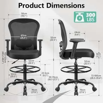 Primy Drafting Chair Ergonomic Tall Office Chair, High Back Breathable Mesh Desk Chair with Adjustable Footrest Ring Lumbar Support 2D Armrests, Executive Swivel Comfy Task Chair for Home Work Art