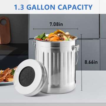 ENLOY Compost Bin for Kitchen Countertop, 1.3 Gallon Stainless Steel Indoor Compost Bucket for Kitch...