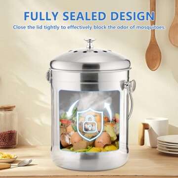 ENLOY Compost Bin for Kitchen Countertop, 1.3 Gallon Stainless Steel Indoor Compost Bucket for Kitchen Countertop Odorless Compost Pail for Kitchen Food Waste with Carrying Handle Easy to Clean