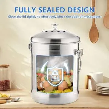ENLOY Compost Bin for Kitchen Countertop, 1.3 Gallon Stainless Steel Indoor Compost Bucket for Kitchen Countertop Odorless Compost Pail for Kitchen Food Waste with Carrying Handle Easy to Clean