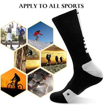 MUMUBREAL Men's Cushioned Compression Sport Socks, Black, Sizes 6-13 (3pack)