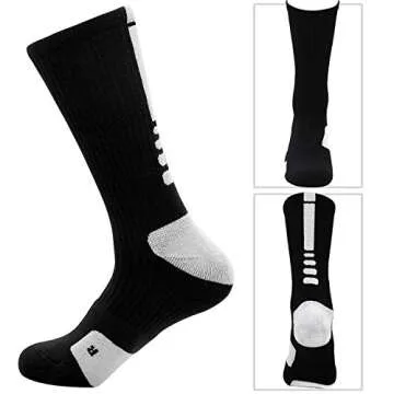 MUMUBREAL Men's Cushioned Compression Sport Socks, Black, Sizes 6-13 (3pack)