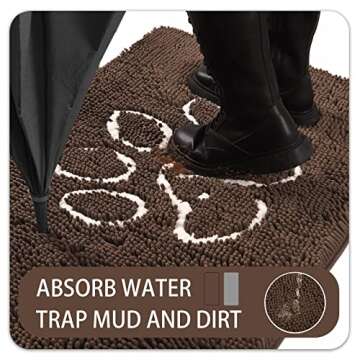 Ompaa Indoor Door Mat Entryway Rug Traps Mud and Dirt, 32x20 Brown, Super Absorbent Doormats for Muddy Shoes Dog Paws, Non Slip Welcome Floor Mats for Home Front Back Door, Patio, Garage, Entrance