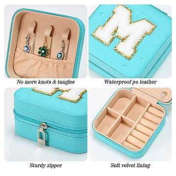 Parima Christmas Gifts for Teen Girls - Travel Jewelry Case, Necklace Earrings Box for Girls Jewelry Box | Teen Girl Gifts for Teenage Girls | Birthday Gifts for Girls 2024 - Letter B, Aqua Blue