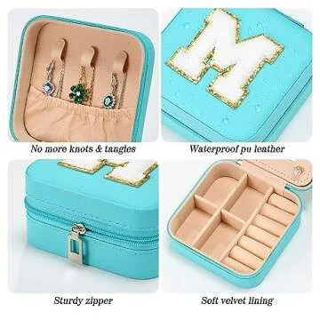 Parima Christmas Gifts for Teen Girls - Travel Jewelry Case, Necklace Earrings Box for Girls Jewelry Box | Teen Girl Gifts for Teenage Girls | Birthday Gifts for Girls 2024 - Letter B, Aqua Blue