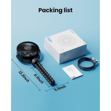 Gaiatop Mini Portable Stroller Fan, Battery Operated Small Clip on Fan, Detachable 3 Speed Rechargeable 360° Rotate Flexible Tripod Cooling Fan for Car Seat Crib Treadmill Travel Black