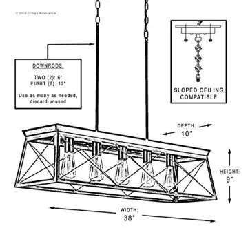 Urban Ambiance Luxury Industrial Chic Island/Linear Chandelier, Large Size: 9" H x 38" W, with Modern Farmhouse Style Elements, Olde Bronze Finish, UHP2126 from The Berkeley Collection