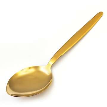 BNAZIND Kunz Spoons | Gold Serving Spoon 18/10 Stainless Steel Titanium Shiny Golden Basting Spoon | Plating Spoons - Daily Chef Spoons - quenelle spoon - Dishwasher Safe