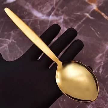 BNAZIND Kunz Spoons | Gold Serving Spoon 18/10 Stainless Steel Titanium Shiny Golden Basting Spoon | Plating Spoons - Daily Chef Spoons - quenelle spoon - Dishwasher Safe