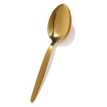 BNAZIND Kunz Spoons | Gold Serving Spoon 18/10 Stainless Steel Titanium Shiny Golden Basting Spoon | Plating Spoons - Daily Chef Spoons - quenelle spoon - Dishwasher Safe