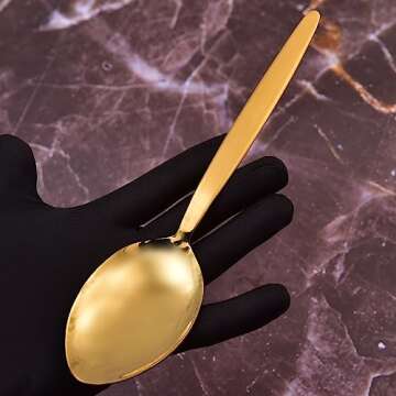 BNAZIND Kunz Spoons | Gold Serving Spoon 18/10 Stainless Steel Titanium Shiny Golden Basting Spoon | Plating Spoons - Daily Chef Spoons - quenelle spoon - Dishwasher Safe
