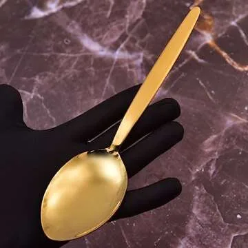 BNAZIND Kunz Spoons | Gold Serving Spoon 18/10 Stainless Steel Titanium Shiny Golden Basting Spoon | Plating Spoons - Daily Chef Spoons - quenelle spoon - Dishwasher Safe