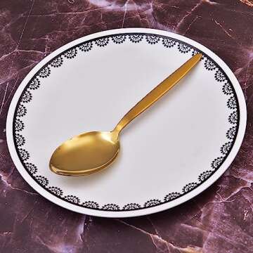 BNAZIND Kunz Spoons | Gold Serving Spoon 18/10 Stainless Steel Titanium Shiny Golden Basting Spoon | Plating Spoons - Daily Chef Spoons - quenelle spoon - Dishwasher Safe