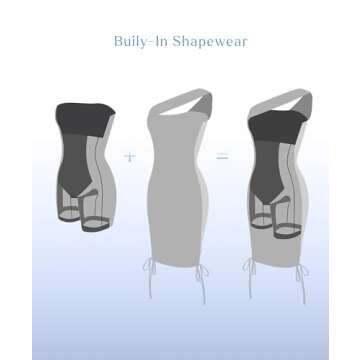 Popilush Shapewear Dress One Shoulder Ruched Dress with Drawstring for Women Summer Dress BlueTag Collection Black