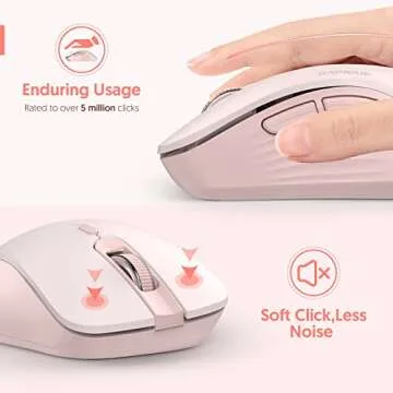 RAPIQUE Wireless Mouse, 2.4G Silent Computer Mice with USB Receiver & Type-C Adapter, Portable Mobile Optical Cordless Mouse for Laptop, PC, Desktop, MacBook, 3 DPI Adjustment Levels (Pink)