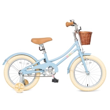 Bixike Retro Girls Bike with Basket & Training Wheels - Kids Cycle