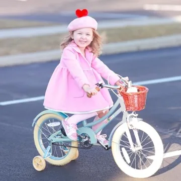 Bixike Retro Girls Bike with Basket & Training Wheels - Kids Cycle