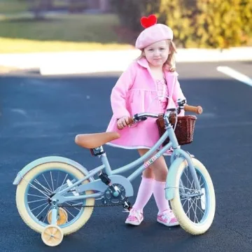 Bixike Retro Girls Bike with Basket & Training Wheels - Kids Cycle