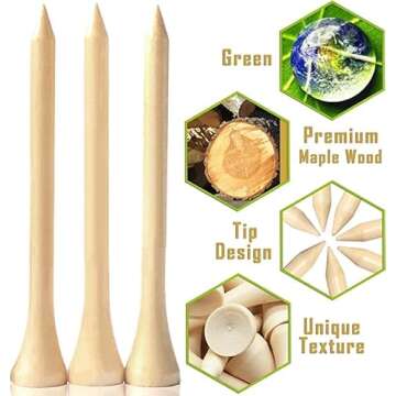 Dsenfurn 250 Pack Bamboo Golf Tees - Strong & Biodegradable