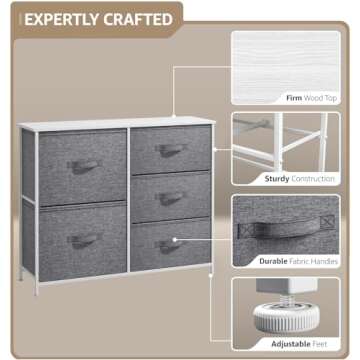 Sorbus 5 Drawer Dresser with Steel Frame & Fabric Bins