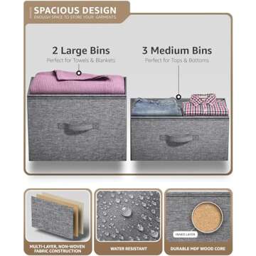 Sorbus 5 Drawer Dresser with Steel Frame & Fabric Bins