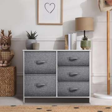 Sorbus 5 Drawer Dresser with Steel Frame & Fabric Bins