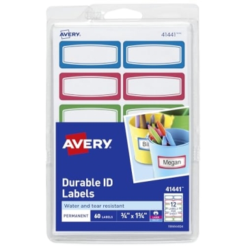 Avery(R) Durable Labels for Kids' Gear, 3/4" x 1-3/4", Assorted Border Colors, Water-Resistant Label...
