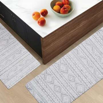 FRESHMINT Anti Fatigue Kitchen Mats for Floor 2 Piece Set, Waterproof & Non-Skid Boho Kitchen Rugs, ...