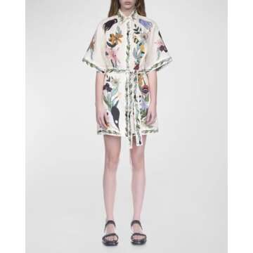 Women's Floral Mini Dress Y2k Short Sleeve Shirt Dress Cute Colorful Graffiti Graphic A-Line Lace Up Sundress (Green,X-Large)