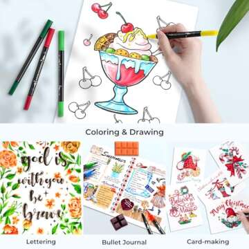 Ohuhu Markers for Adult Coloring Books No bleeding 160 Colors Coloring Markers Water-based Dual Tips Fineliner & Brush Drawing Pens Art Markers for Kids Adults Sketch Journal - Maui - Black