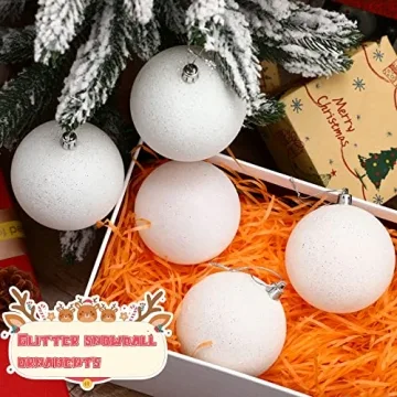 Zubebe 12 Pieces Large Christmas Ornaments Balls, Glitter Snowball Ornaments for Christmas Tree, Plastic Hanging Christmas Tree Balls for Xmas Wedding Party Decorations(White)