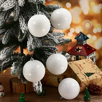 Zubebe 12 Pieces Large Christmas Ornaments Balls, Glitter Snowball Ornaments for Christmas Tree, Plastic Hanging Christmas Tree Balls for Xmas Wedding Party Decorations(White)
