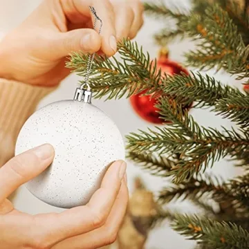 Zubebe 12 Pieces Large Christmas Ornaments Balls, Glitter Snowball Ornaments for Christmas Tree, Plastic Hanging Christmas Tree Balls for Xmas Wedding Party Decorations(White)
