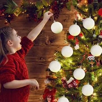 Zubebe 12 Pieces Large Christmas Ornaments Balls, Glitter Snowball Ornaments for Christmas Tree, Plastic Hanging Christmas Tree Balls for Xmas Wedding Party Decorations(White)
