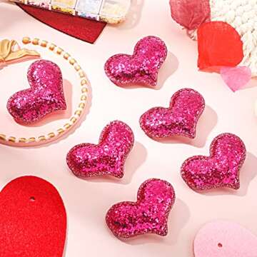 Syhood 9 Pieces Valentine's Day Heart Hair Clips Glitter Sequin Heart Barrettes Hair Clip for Valentines Accessories Christmas Birthday Wedding Themed Party(Rose Red)
